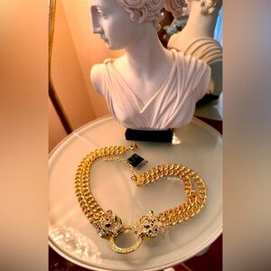 Bling exotic cat head rhinestone necklace